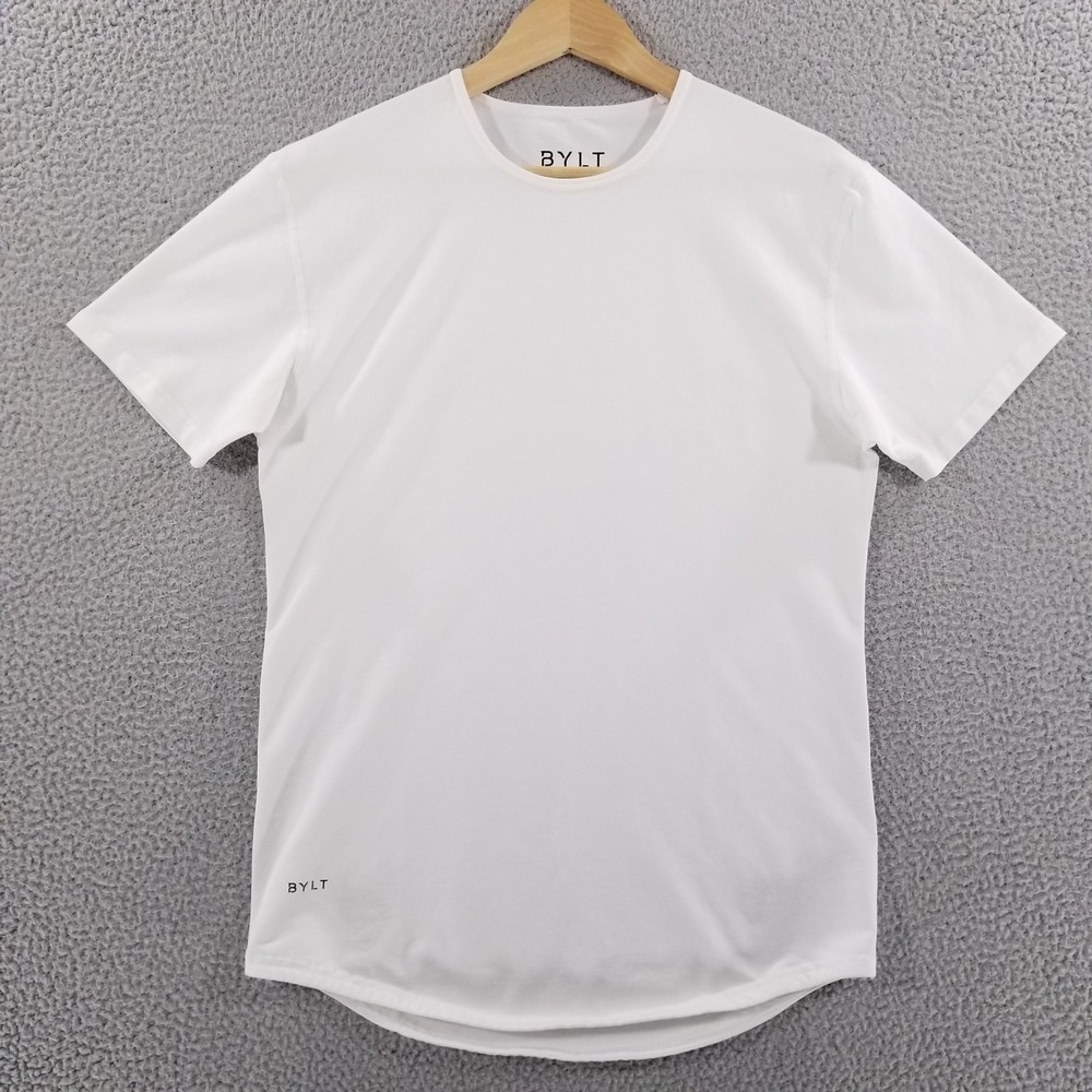 BYLT Shirt Mens Small White Drop Cut Lux Performance Athleisure Gym Commute